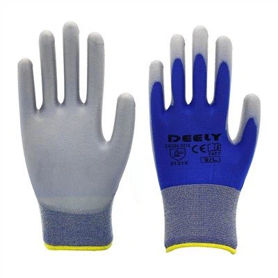 Dark Blue Polyester Nylon PU Coated Gloves
